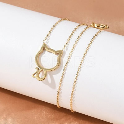 304 Stainless Steel Cat Outline Pendant Necklaces for Women NJEW-F339-03G-1