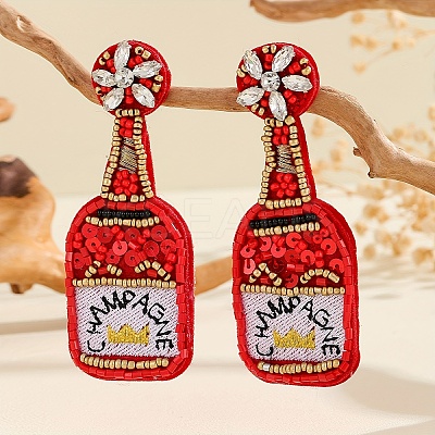 Women's Beaded Stud Earrings with Beer Festival Beer Bottle Design UD1231-3-1