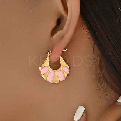 Fashionable Delicate Simple Color Block Fan-shaped 201 Stainless Steel Hoop Earrings for Women LW7077-1-1