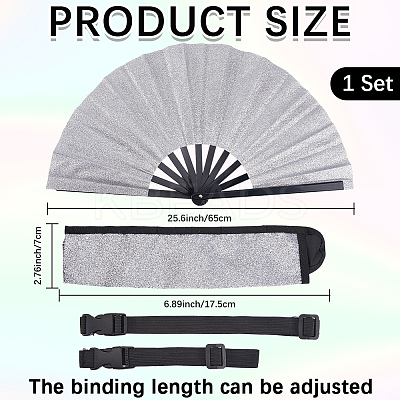 Glitter Plastic & Oxford Cloth Fan with Fan Bags AJEW-WH20022-89C-1