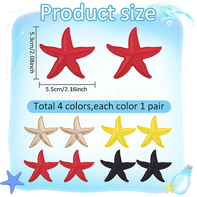 4 Pair 4 Colors Alloy Starfish Dangle Stud Earrings with 304 Stainless Steel Pins EJEW-AN0004-47-1