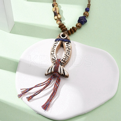 Ceramic Fish Pendant Adjustable Waxed Cord Necklaces for Women LS-NJEW-B146-06-1
