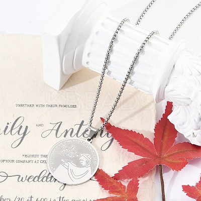 201 Stainless Steel Flat Round with Boy Pendant Box Chain Necklaces for Women Men LS-NJEW-R013-05P-1