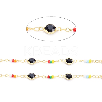 Handmade Brass Glass Flat Round Link Chains CHC-D031-07G-1