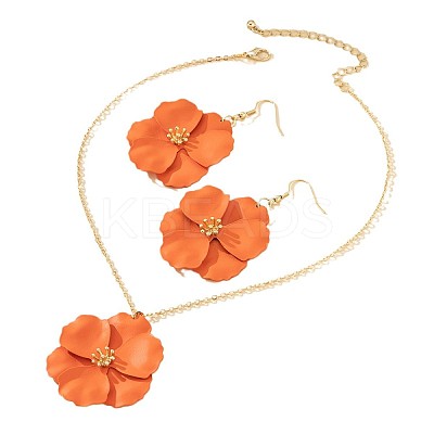 Flower Alloy Enamel Pendant Necklace & Dangle Earring FS-WG56F9D-02-1