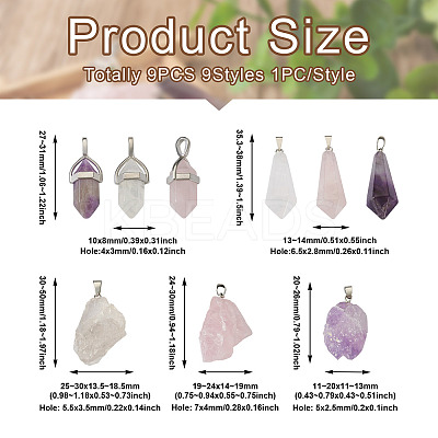 9Pcs 9 Styles Natural Gemstone Pendants G-PJ0001-02-1