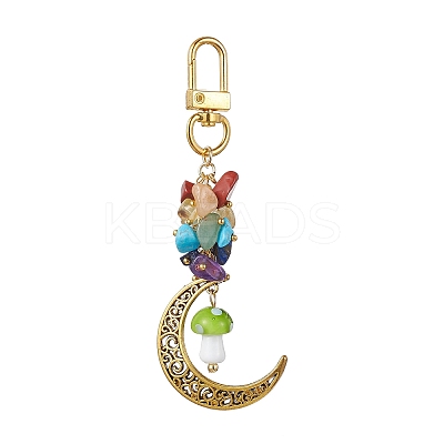 Alloy Hollow Moon & Lampwork Mushroom Pendant Decorations HJEW-JM01612-1