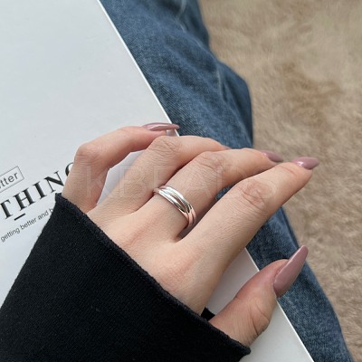 925 Sterling Silver Triple Criss Cross Finger Ring for Women RJEW-M164-04-1