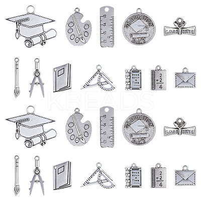72Pcs 12 Style Graduation Theme Tibetan Style Alloy Pendants TIBE-SC0001-71-1