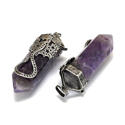 Natural Amethyst Faceted Pointed Bullet Big Pendants G-Q165-02AS-01-1