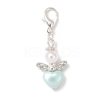 Heart Angel Acrylic with Plastic Pearl Pendant Decorations HJEW-JM04000-1