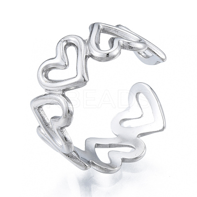 Non-Tarnish 304 Stainless Steel Hollow Heart Cuff Rings RJEW-N038-124P-1