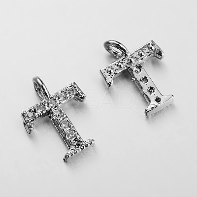Initial Letter Brass Micro Pave Cubic Zirconia Pendants ZIRC-F008-T-1