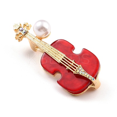 Violin Alloy Brooch with Resin Pearl JEWB-O009-01-1