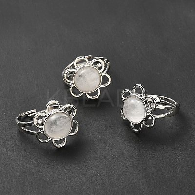 Natural Quartz Crystal Adjustable Rings RJEW-P043-01P-19-1