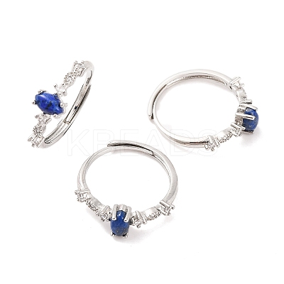 Horse Eye Natural Mixed Stone Adjustable Rings RJEW-Q817-02P-1