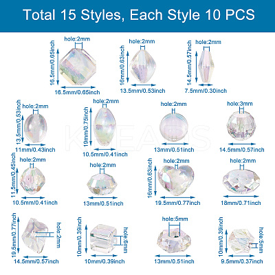 150Pcs 15 Style Transparent Acrylic Beads TACR-YS0001-06-1