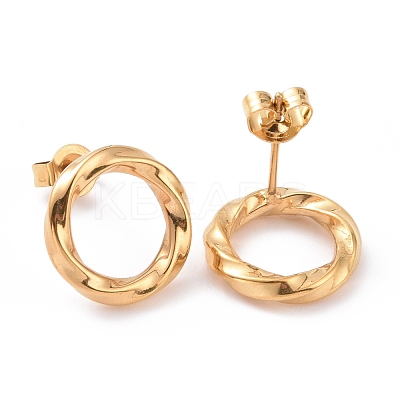 Iron Plating(IP) 304 Stainless Steel Wave Ring Stud Earrings for Women EJEW-G298-10G-1