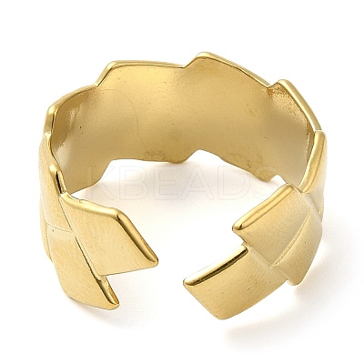 304 Stainless Steel Rhombus Open Cuff Ring for Women RJEW-I098-24G-1