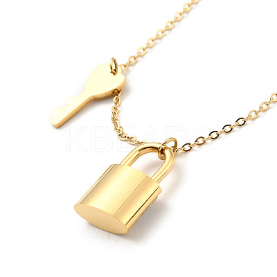 Natural Shell Padlock and Key Pendant Necklace NJEW-P229-15G-1