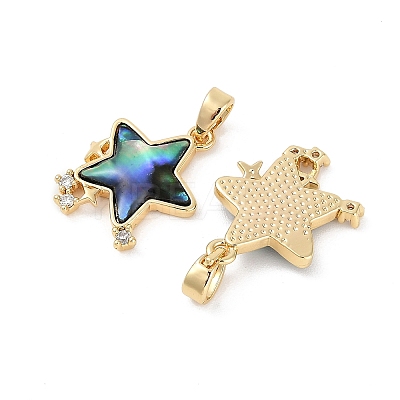 Natural Paua Shell Star Pendants KK-U043-22G-01-1