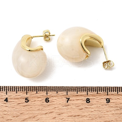 Teardrop Brass Resin Stud Earrings EJEW-P333-08G-01-1