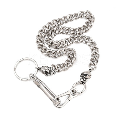 304 Stainless Steel Cuban Link Chain Skull Pants Chains with S-Hooks AJEW-D001-01B-ASP-1