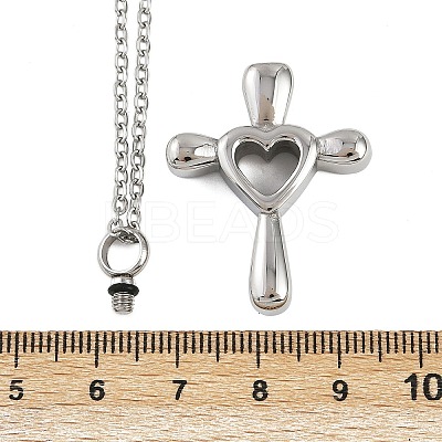 304 Stainless Steel Heart Cross Pendant Pet Urn Ashes Necklaces NJEW-S455-05P-1
