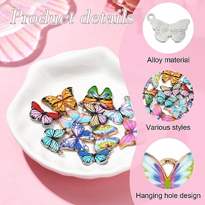 15Pcs 15 Styles Light Gold Tone Alloy Enamel Pendants ENAM-YW0004-41-1