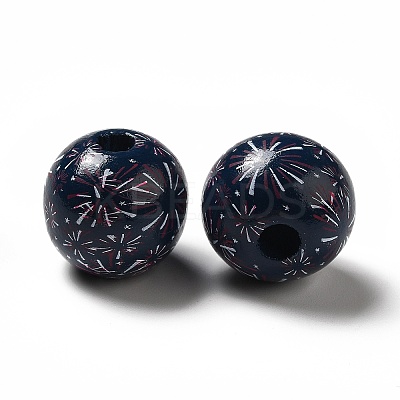 Independence Day Theme Printed Natural Wooden Beads WOOD-L020-B01-1