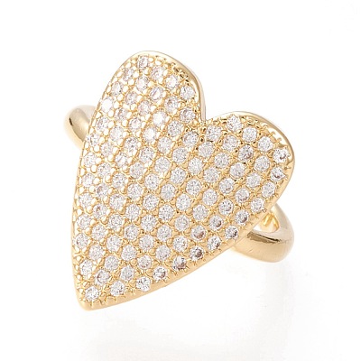 Adjustable Brass Micro Pave Clear Cubic Zirconia Cuff Rings RJEW-I070-01G-1