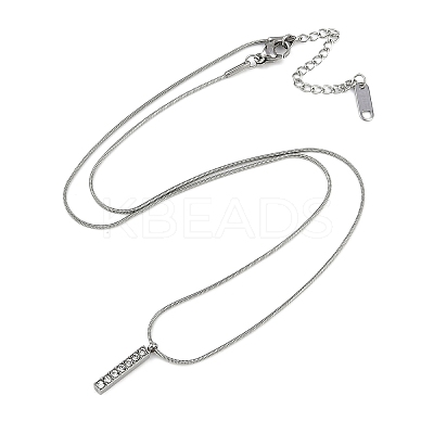 304 Stainless Steel Crystal Rhinestone Rectangle Pendant Round Snake Chain Necklaces for Women NJEW-Z044-06P-1