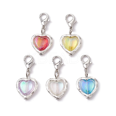 50Pcs 5 Styles Heart Acrylic & Alloy Pendant Decorations HJEW-JM01642-A-S-1