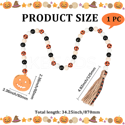 Halloween Round Natural Wood Beaded Wall Hanging Ornaments HJEW-WH20004-15-1
