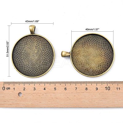 Tibetan Style Flat Round Alloy Big Pendant Cabochon Settings X-TIBEP-Q049-09AB-NR-1