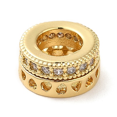 Brass Micro Pave Cubic Zirconia Rondelle European Beads KK-M248-03G-1