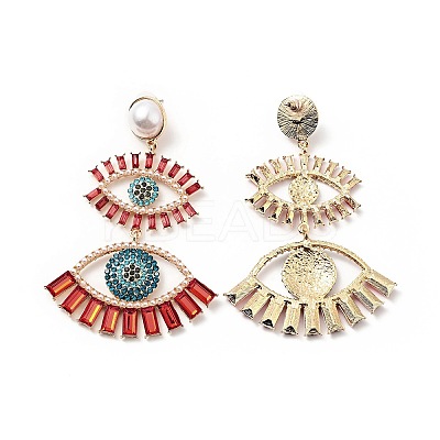 Rhinestone Double Evil Eye Dangle Stud Earrings with Acrylic Pearl Beaded EJEW-J045-03C-KCG-1