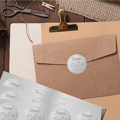 Round Plastic Silver Foil Embossed Picture Stickers DIY-WH20008-004-1