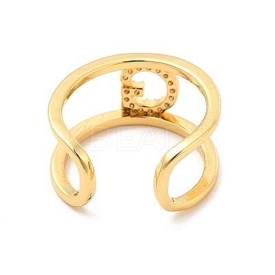 Clear Cubic Zirconia Initial Letter Open Cuff Ring RJEW-A012-01G-G-1