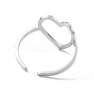 Non-Tarnish Hollow Out Heart 304 Stainless Steel Open Cuff Ring for Women LS-RJEW-E073-07P-1