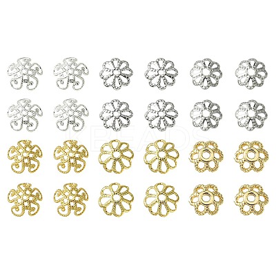 60Pcs 6 Styles Flower Brass Fancy Bead Caps KK-CJ0002-20-NR-1