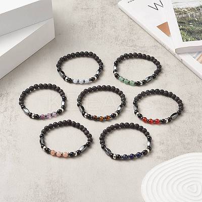 7Pcs 7 Style Natural & Synthetic Mixed Gemstone & Alloy Beaded Stretch Bracelets Set for Women BJEW-JB09235-1