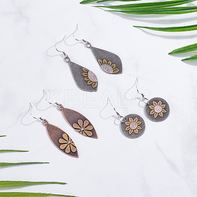 3 Pairs 3 Style Alloy Lotus Flower Dangle Earrings for Women EJEW-AN0004-15-1