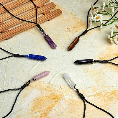 Natural Quartz Crystal Bullet Pendant Necklace JN1043D-1