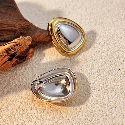 304 Stainless Steel Two Tone Triangle Stud Earrings EJEW-Z116-03GP-01-1