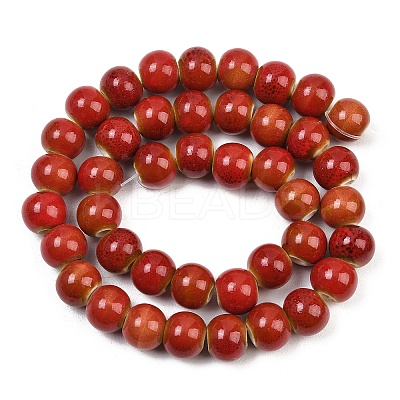 Handmade Fancy Antique Glazed Porcelain Ceramic Round Beads Strands PORC-L019-8mm-08-1