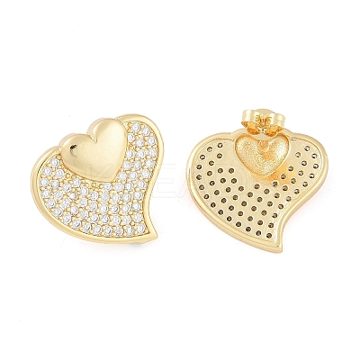 Brass Pave Clear Cubic Zirconia Studs Earring for Women EJEW-S225-06G-01-1