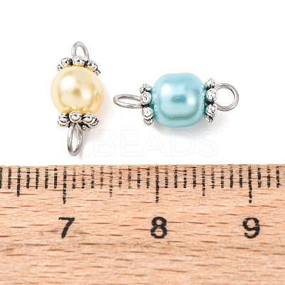 90Pcs 9 Colors Baking Paint Pearlized Glass Pearl Round Connector Charms PALLOY-TA0002-50-1