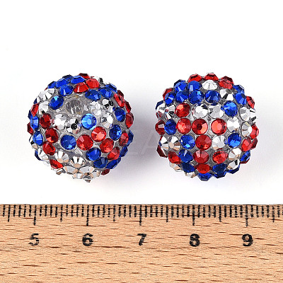 Independence Day Theme Round Resin Rhinestone Beads OACR-T028-66A-1