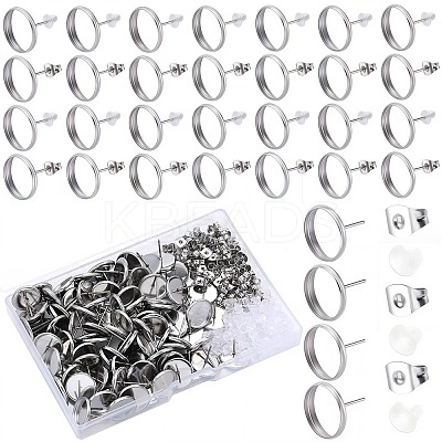 100Pcs Flat Round Stainless Steel Stud Earring Settings STAS-SP0001-61D-P-1